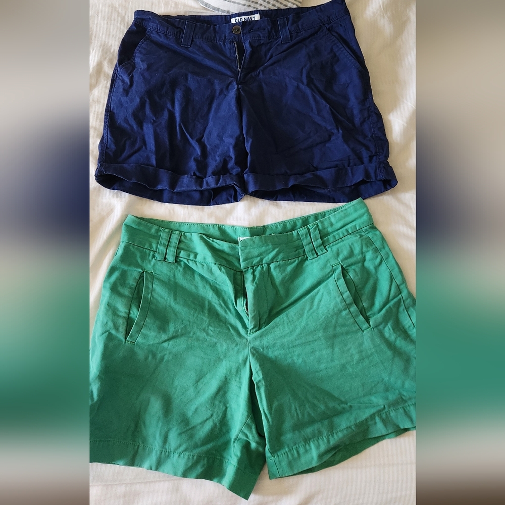 Blue (Old Navy), Black and Green (Loft) Shorts.